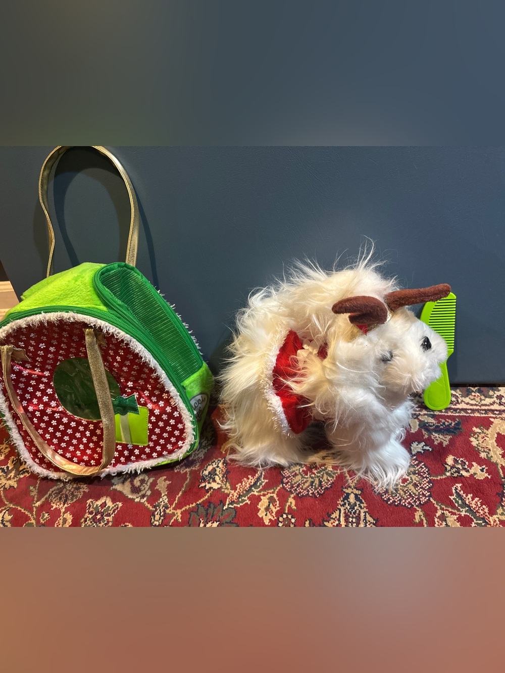 Pucci Pups Plush Toy with Holiday Dress, Comb and Carrying Case